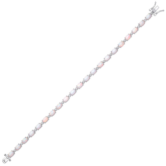Silver Rainbow Oval Opal CZ Lil Large Alternating Tennis Bracelet - GVB614