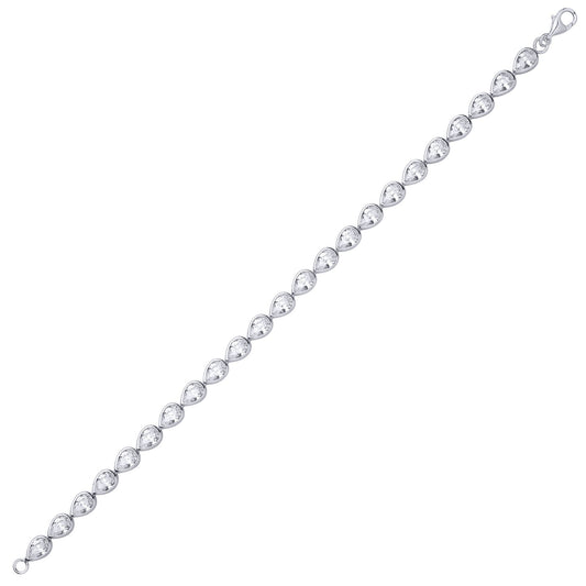 Silver Pear CZ Bezel Halo Tears of Joy Tennis Bracelet - GVB619