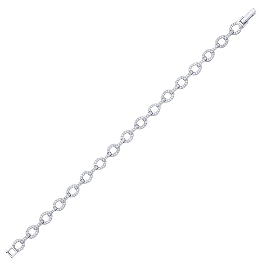Sterling Silver CZ Oval Rolo Charm Bracelet - GVB620