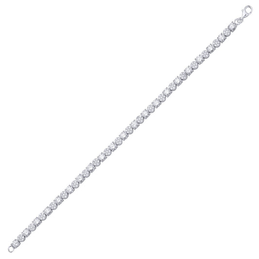 Silver CZ Alternating Multi-Faceted Cluster Tennis Bracelet - GVB622