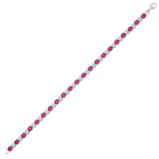 Silver Red CZ Alternating Multi-Faceted Cluster Tennis Bracelet - GVB622RU