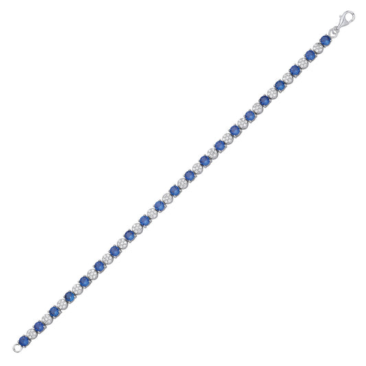 Sterling Silver Cluster CZ & Sapphire Tennis Bracelet - GVB622SAP