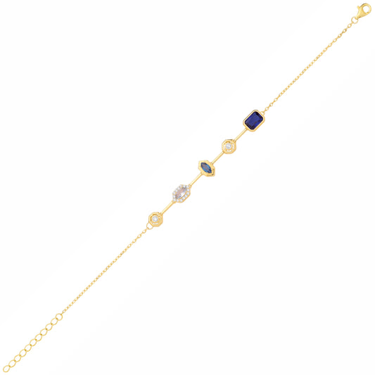Gold-plated Silver CZ & Blue Topaz Mismatched Marquise Bracelet - GVB623