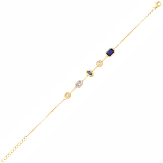 Gold-plated Silver Blue CZ Mismatched Lucky Dip Charm Bracelet - GVB623