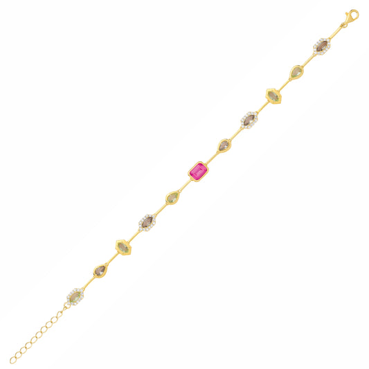 Gold-plated Sterling Silver CZ, Rose & Peridot Mixed Cut Bracelet - GVB624
