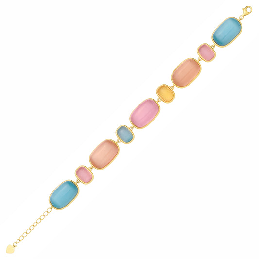 Gold-plated Silver Blue Peach Amber Agate Pastel Candy Bracelet - GVB626