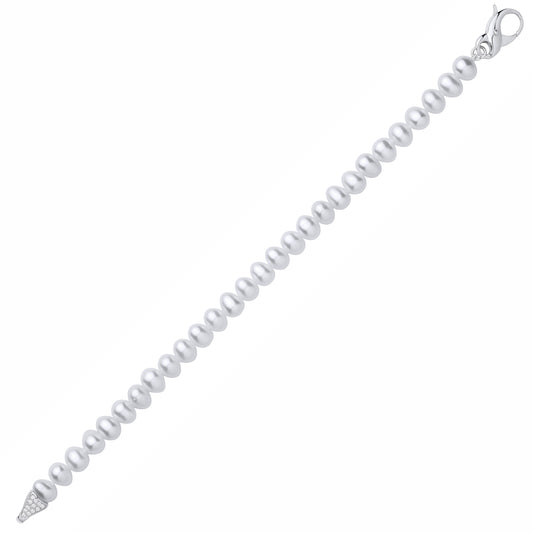 Silver Pebble Pearl CZ Pebble Beads Infinity Tennis Bracelet - GVB627