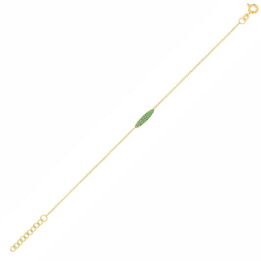 Gilded Silver Green CZ Pave Peapod Surfboard Charm Bracelet - GVB632