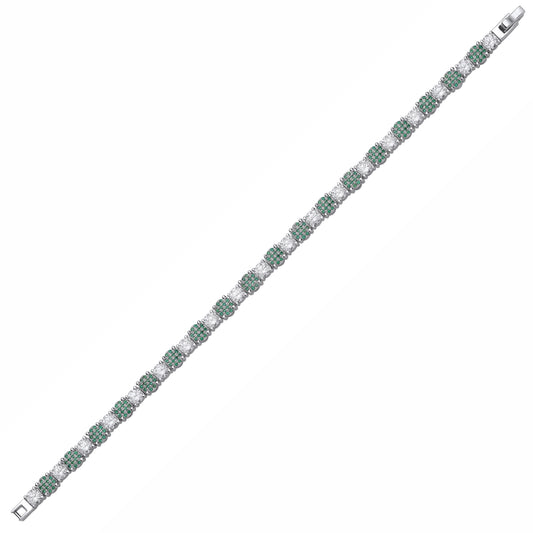 Silver Green CZ Alternating Pave Cluster Tennis Bracelet - GVB634