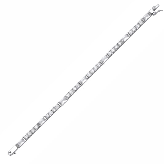 Sterling Silver CZ Round & Emerald Cut Tennis Bracelet - GVB635