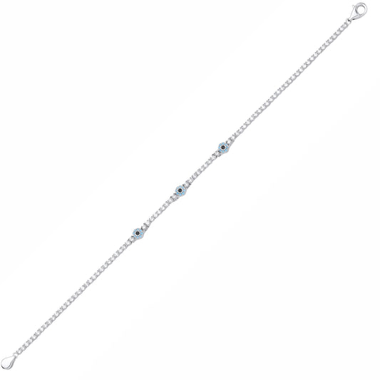 Silver Light Blue & Black CZ Anti Evil Eye Line Tennis Bracelet - GVB639