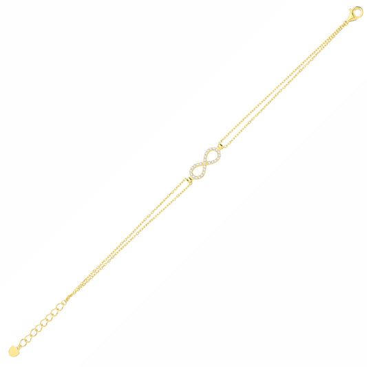 Gilded Silver CZ Figure 8 Infinity Double Chain Charm Bracelet - GVB641