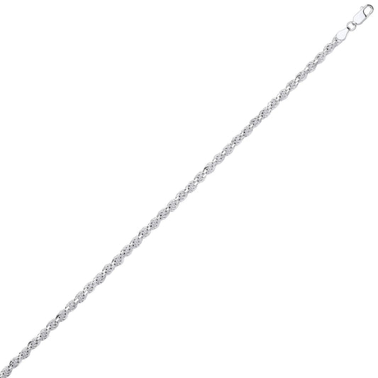 925 Silver Diamond-cut Solid Rope Chain Bracelet 4mm 7.5 inch - GVCH43