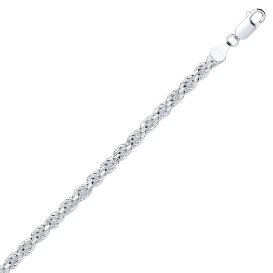 Mens Silver Diamond-cut Solid Rope Chain Bracelet 5mm 8.5 inch - GVCH44