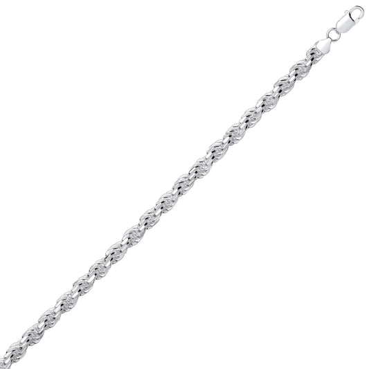 Mens Silver Diamond-cut Solid Rope Chain Bracelet 7mm 8.5 inch - GVCH46