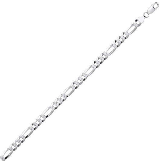 Unisex Silver Diamond-cut 3+1 Figaro Chain Bracelet 8mm 7.5 inch - GVCH49
