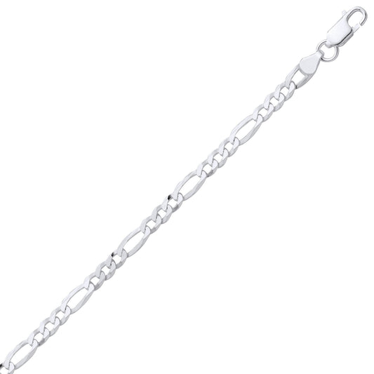 Silver Traditional Diamond-Cut Figaro Chain Link Bracelet - GVCH65