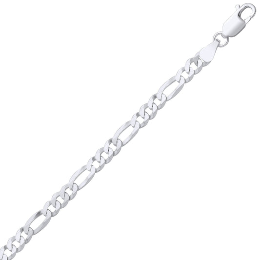 Silver Traditional Diamond-Cut Figaro Chain Link Bracelet - GVCH66
