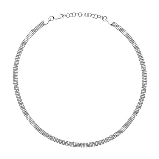 Silver 4 Row Bead Cage Choker Collarette Necklace 5mm 14.5-16.5" - GVCL004