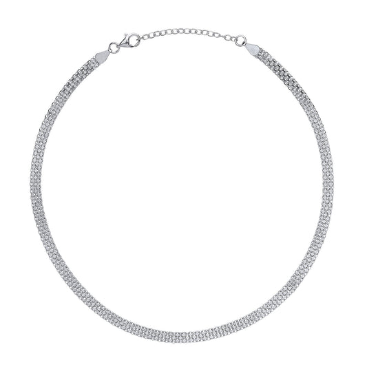 Silver Bismark Flat Cage Choker Collarette Necklace 5mm 14-16" - GVCL005RH