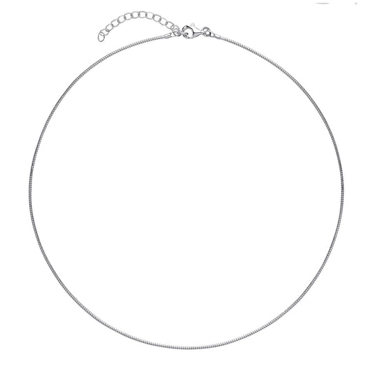 Silver Snake Omega Chain Choker Collarette Necklace 1.3mm 14-16" - GVCL007RH