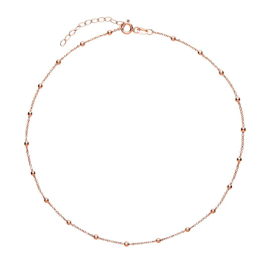 Rose Silver 2.5mm Bead Choker Collarette Necklace 1.2mm 12-14" - GVCL009R