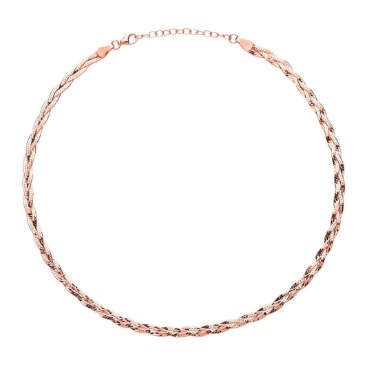 Rose Silver Diamond-cut Plaited Collarette Necklace 2mm 14.5-16" - GVCL010R