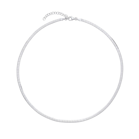 Sterling Silver Flat Herringbone Chain Necklace 3mm 14 + 1.5 inch - GVCL013