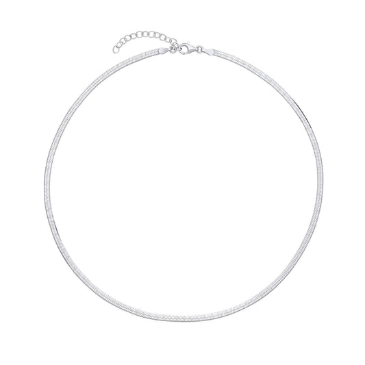 Sterling Silver Flat Herringbone Chain Necklace 3mm 14 + 1.5 inch - GVCL013