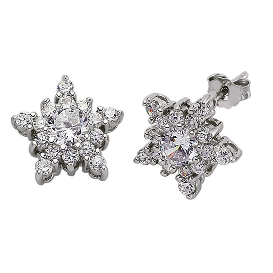 Silver CZ Star Cluster Stud Earrings - GVE014