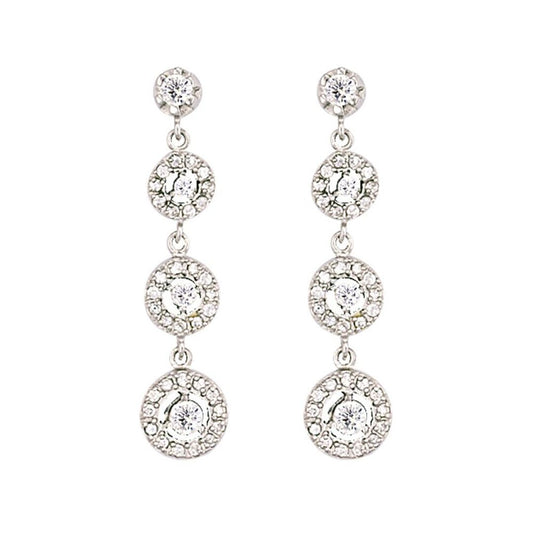 Silver CZ Trilogy Chain Halo Drop Earrings - GVE019