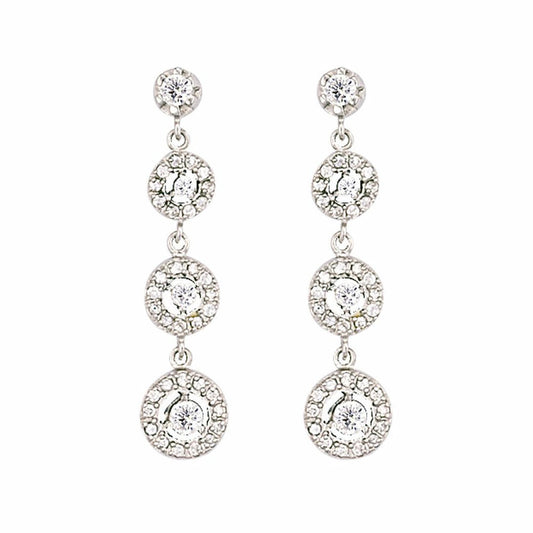 Silver CZ Trilogy Chain Halo Drop Earrings - GVE019
