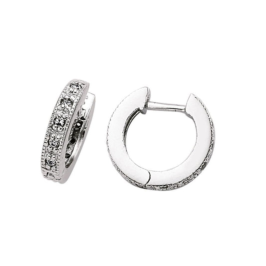 Silver CZ Huggie Hoop Earrings 14mm - GVE063