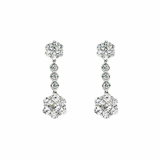 Silver CZ Cluster Drop Drop Earrings - GVE081