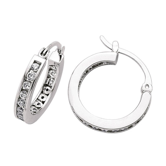Silver CZ Huggie Hoop Earrings 17mm - GVE086