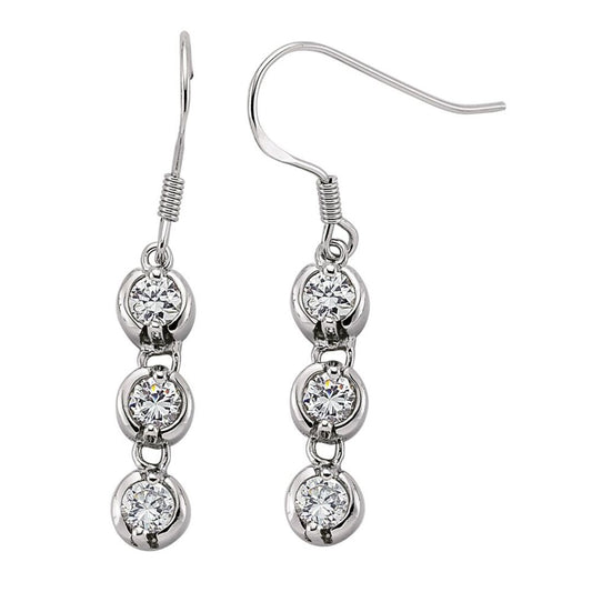 Silver CZ Trilogy Chain Drop Drop Earrings - GVE093