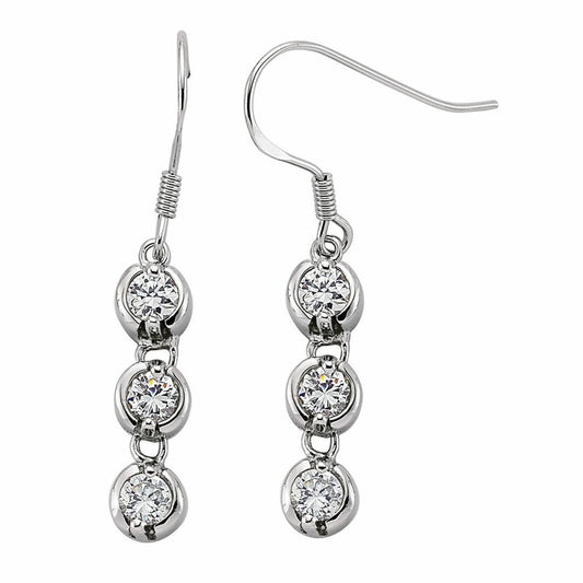 Silver CZ Trilogy Chain Drop Drop Earrings - GVE093