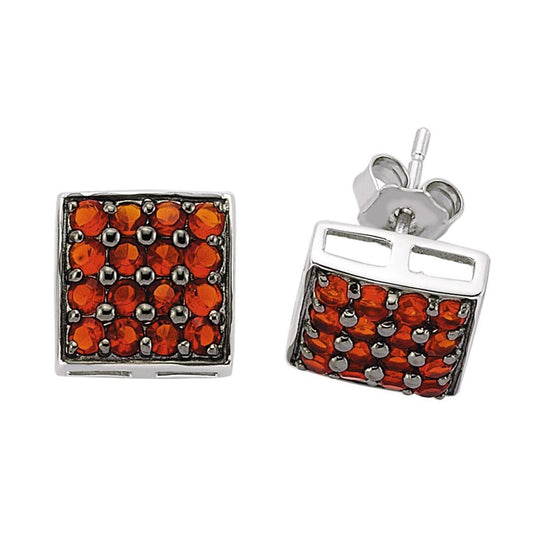 Sterling Silver Red CZ Gridlock Square Cushion Stud Earrings 10mm - GVE102RU