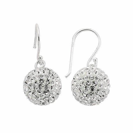 Silver Crystal Disco Ball Drop Earrings - GVE139A