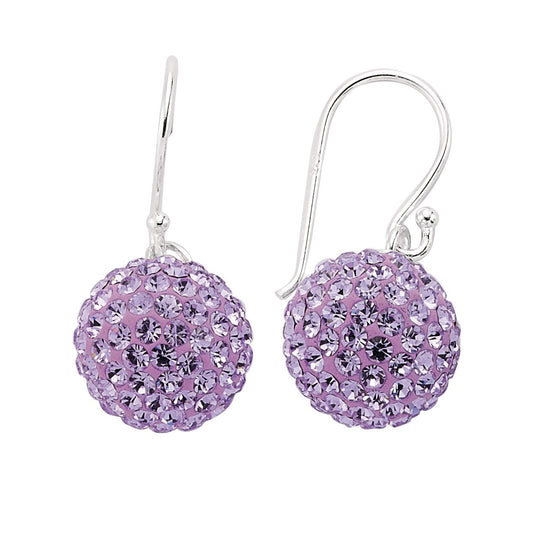 Sterling Silver Violet Crystal Shamballa Earrings - GVE139VIO