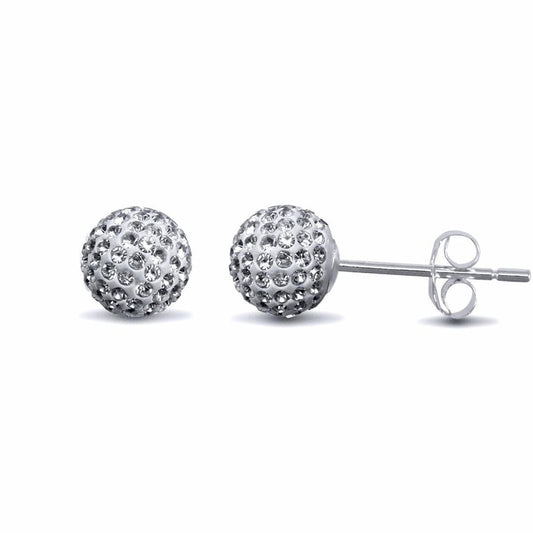 Silver Crystal Disco Ball Stud Earrings - GVE142-6MWHT