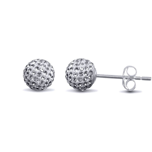 Silver Crystal Disco Ball Stud Earrings - GVE142-6MWHT