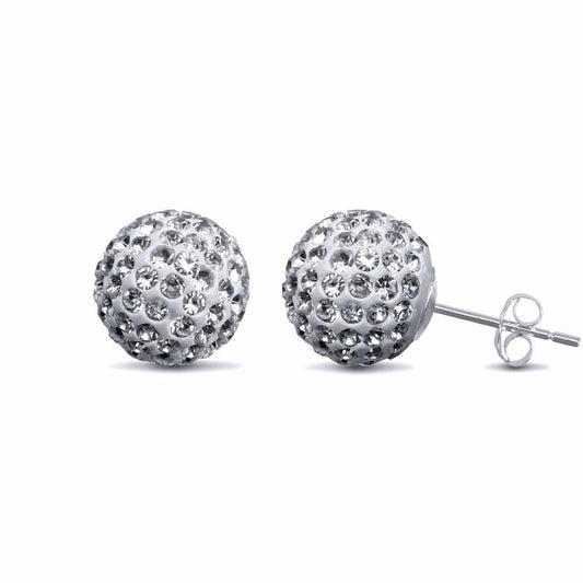 Silver Crystal Disco Ball Stud Earrings - GVE142A