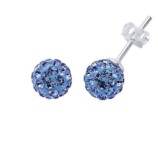 Silver Blue Crystal Disco Ball Stud Earrings - GVE142BLU