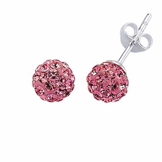 Silver Pink Crystal Disco Ball Stud Earrings - GVE142P