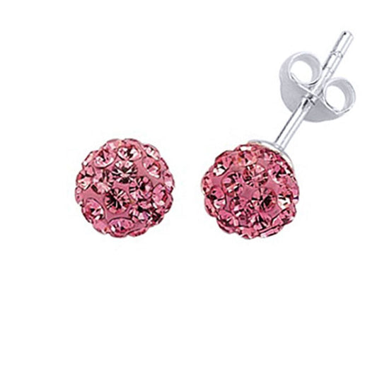 Silver Pink Crystal Disco Ball Stud Earrings - GVE142P