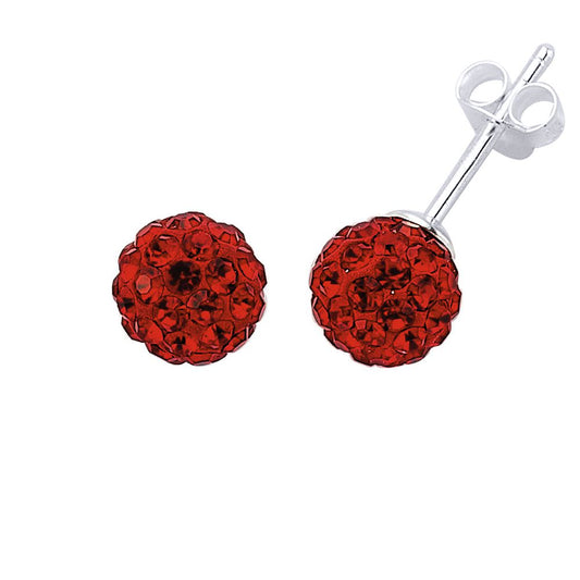 Silver Red Crystal Disco Ball Stud Earrings - GVE142R