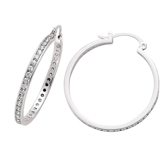 Silver CZ Channel Eternity Hoop Earrings 34mm - GVE162