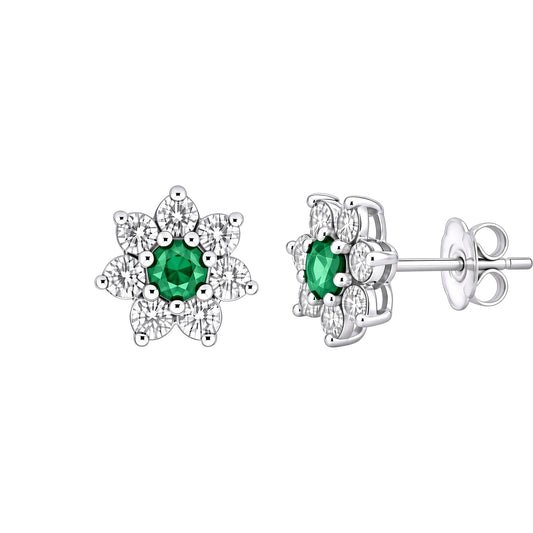 Silver Green CZ Flower Cluster Stud Earrings - GVE176A