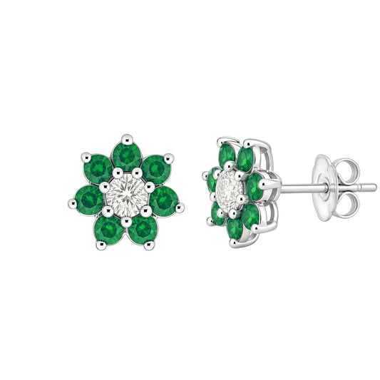 Silver Green CZ Flower Cluster Stud Earrings - GVE176